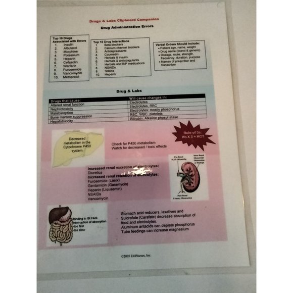 Ed4Nurses Nephrotoxic Drugs Fact Sheet Reference Resource Laminated Card - Picture 4 of 4